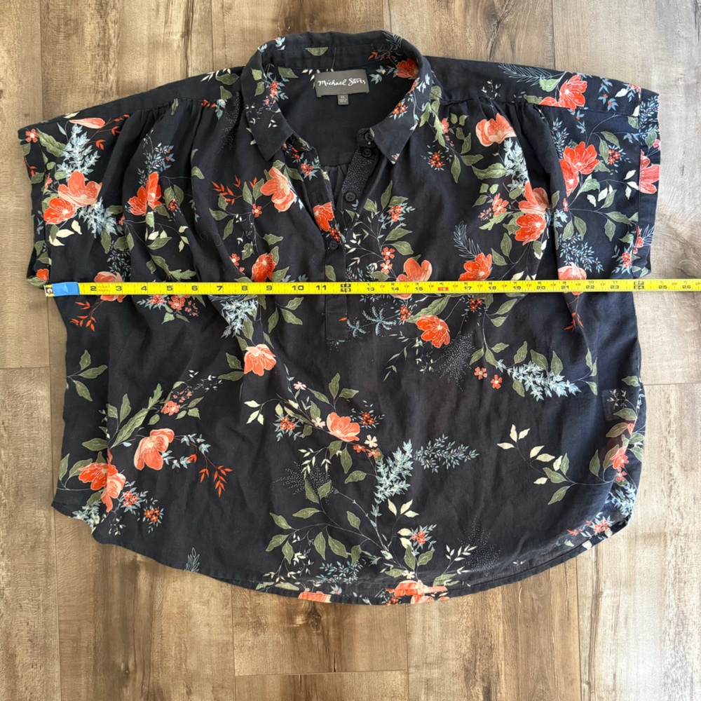 Michael Stars Dark Navy Floral 100% Cotton Blouse, Business Casual Work Top, XS - Picture 8 of 11